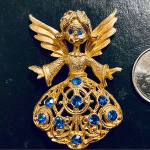 Mid Century Tanner II Angel Brooch with Rhinestones